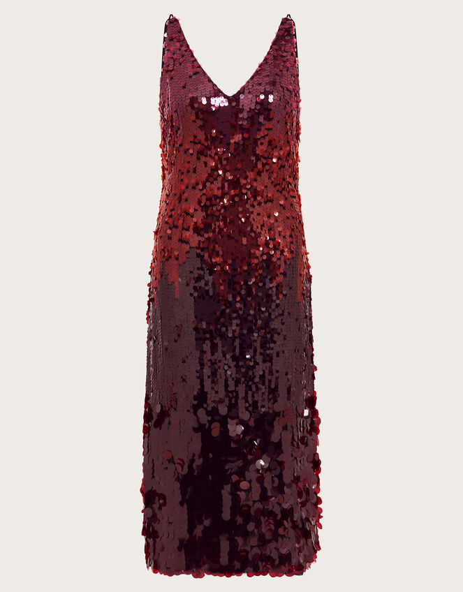 Claire Sleeveless Sequin Midi Dress, Red (RED), large