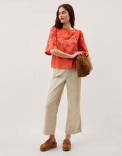 Georgia Floral Embroidered Top, Orange (ORANGE), large