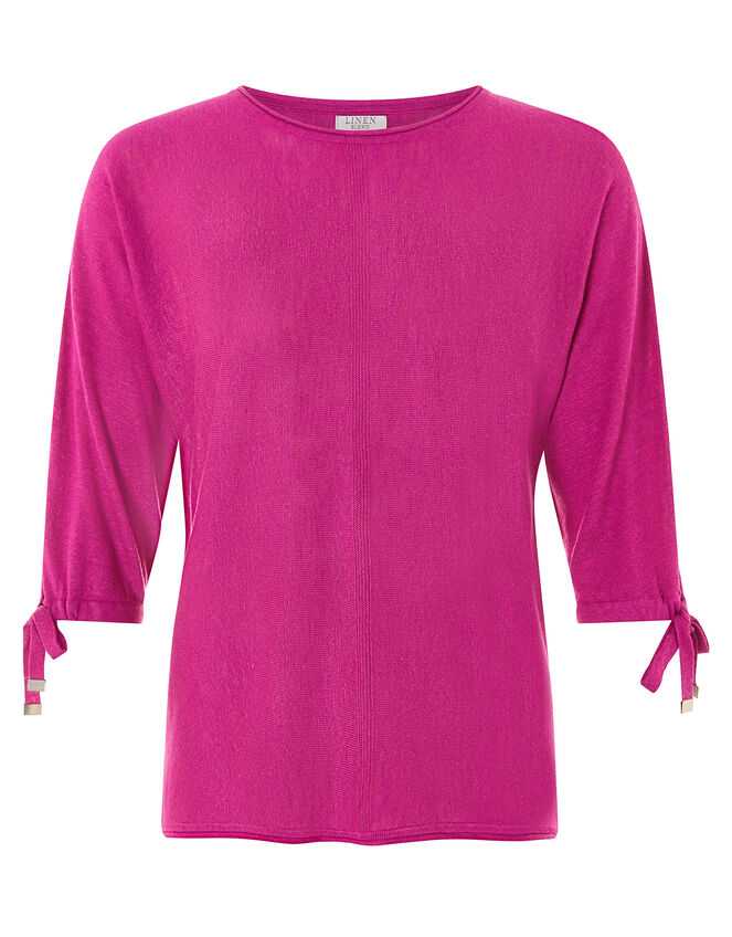 Tie Sleeve Knit Jumper in Linen Blend, Pink (PINK), large