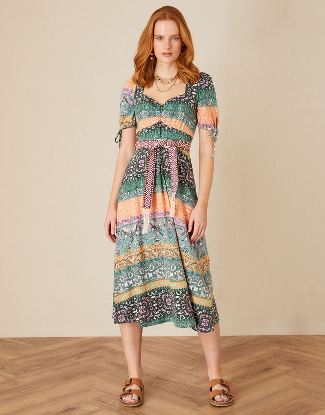 Contrast Belt Midi Dress, Green (GREEN), large
