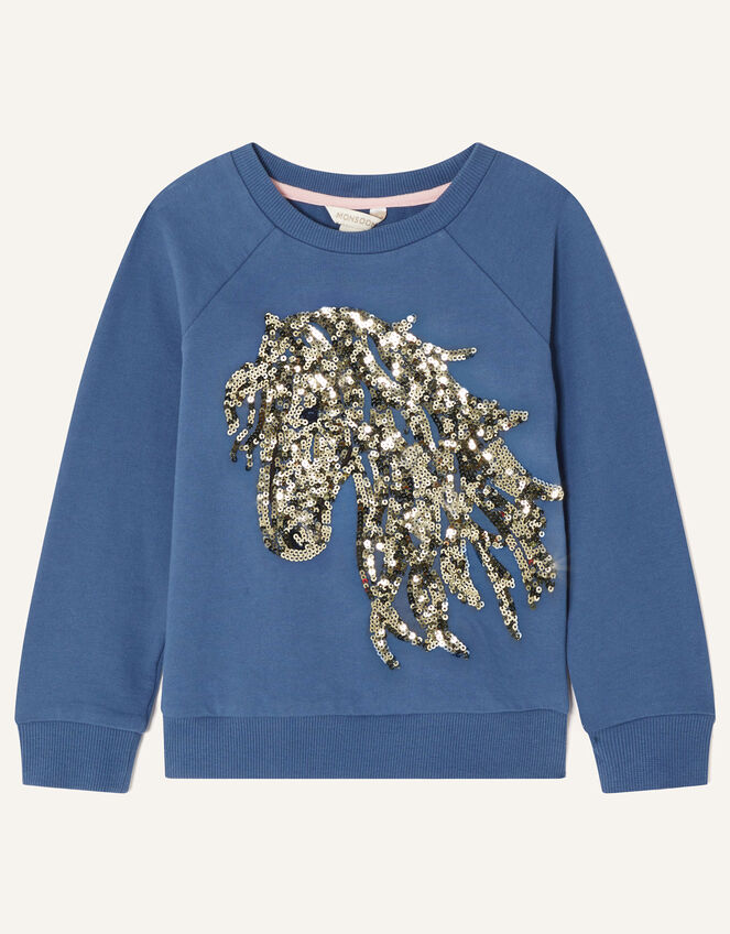 Horse Sweat Long Sleeve T-Shirt, Blue (NAVY), large