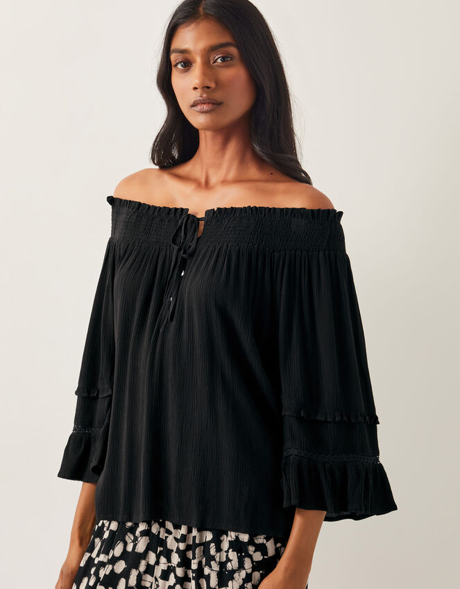 Ava Off-The-Shoulder Smock Top, Black (BLACK), large