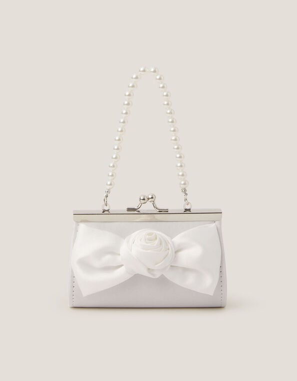 Satin Rose Bow Mini Bag, Ivory (IVORY), large
