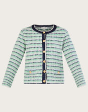 Round Neck Stripe Cardigan, Green (GREEN), large