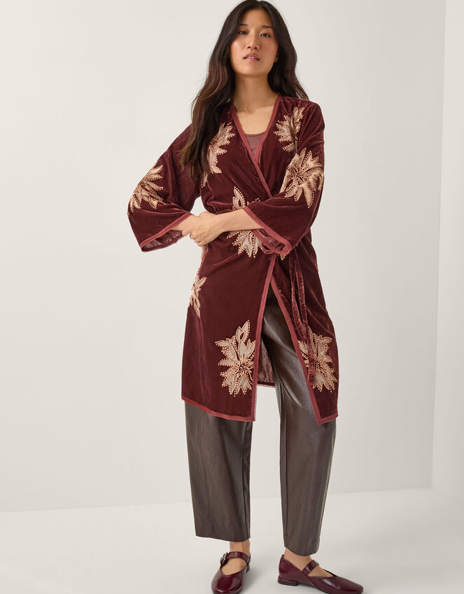 Jaz Embroidered Velvet Kimono, Copper (COPPER), large