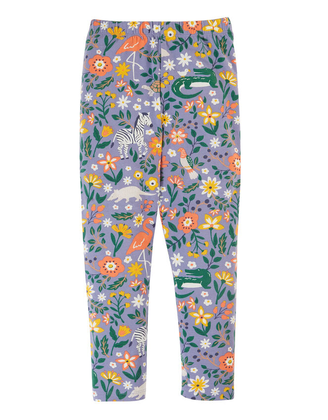 Frugi Rainforest Friends Print Leggings, Purple (PURPLE), large