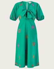 Embroidered Flower Midi Dress, Green (GREEN), large