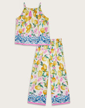 Lemon Print Cami Top and Trousers Set, Yellow (YELLOW), large