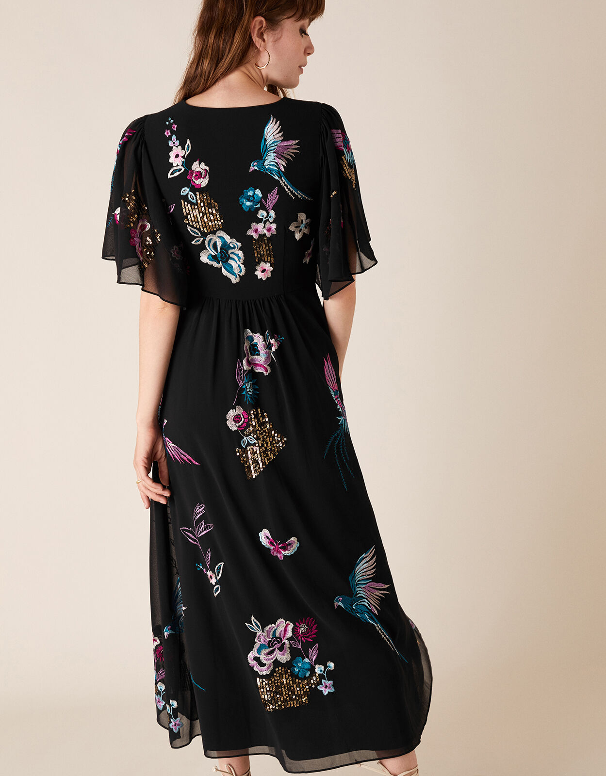 embroidered midi dress with sleeves