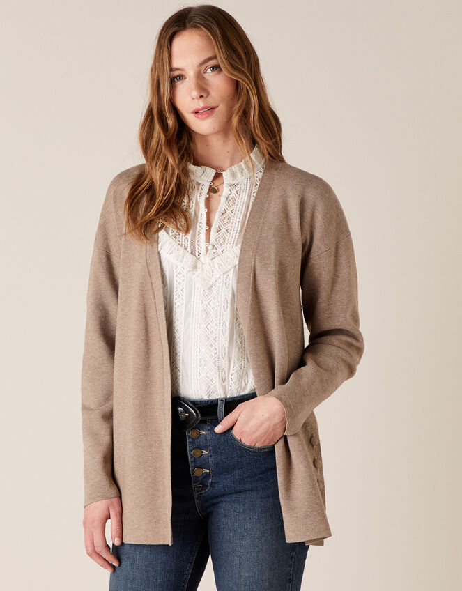 Button Side Edge-to-Edge Cardigan , Camel (CAMEL), large