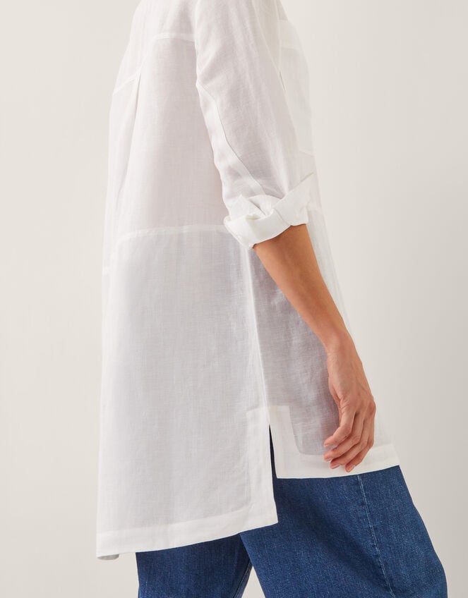 Tatiana Linen Blend Tunic Shirt, White (WHITE), large