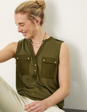 Woven Linen Tank Top, Green (KHAKI), large