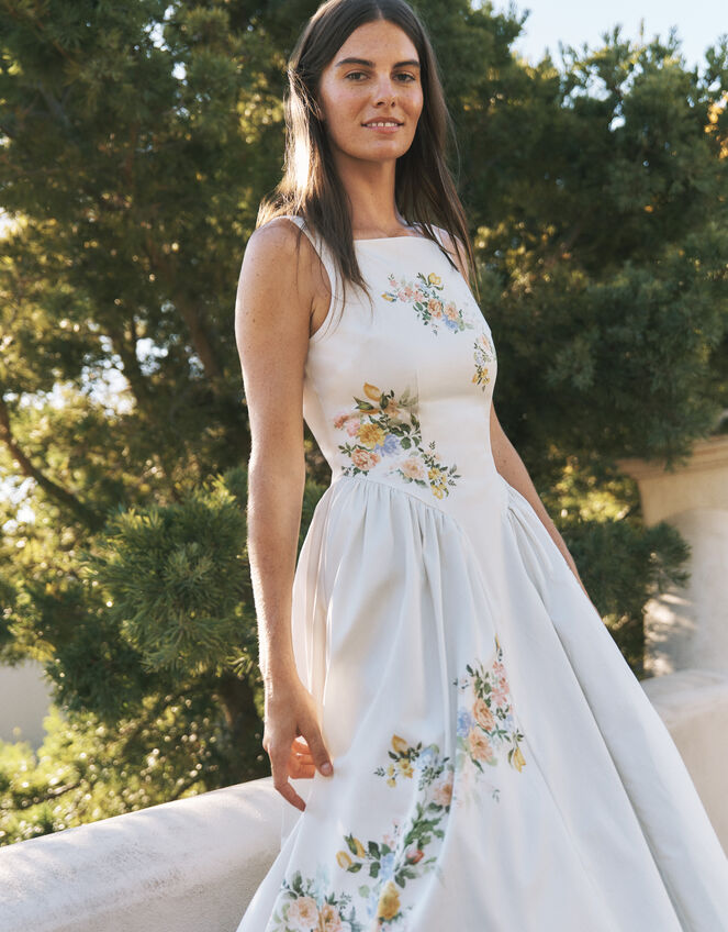 fit and flare dress in ivory Ivory Straight Neck Crepe Fit-and-Flare Wedding Dress – MN141 – Viniodress main image 1