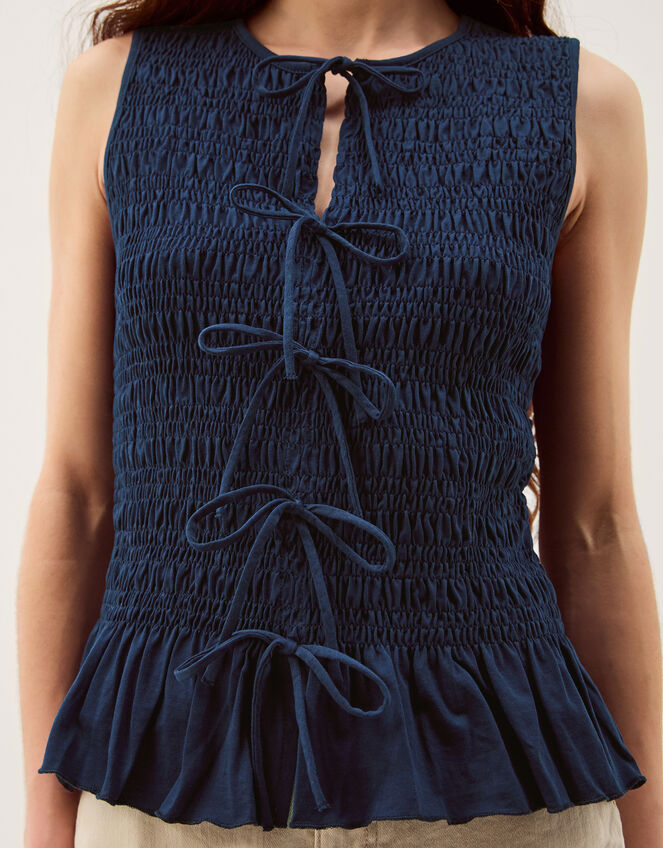 Steff Sleeveless Smocked Jersey Top, Blue (NAVY), large