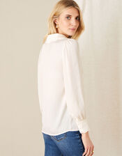 Anthea Scallop Satin Blouse, Ivory (IVORY), large