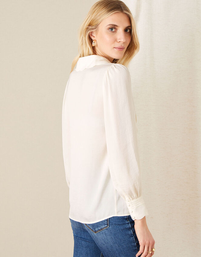 Anthea Scallop Satin Blouse, Ivory (IVORY), large