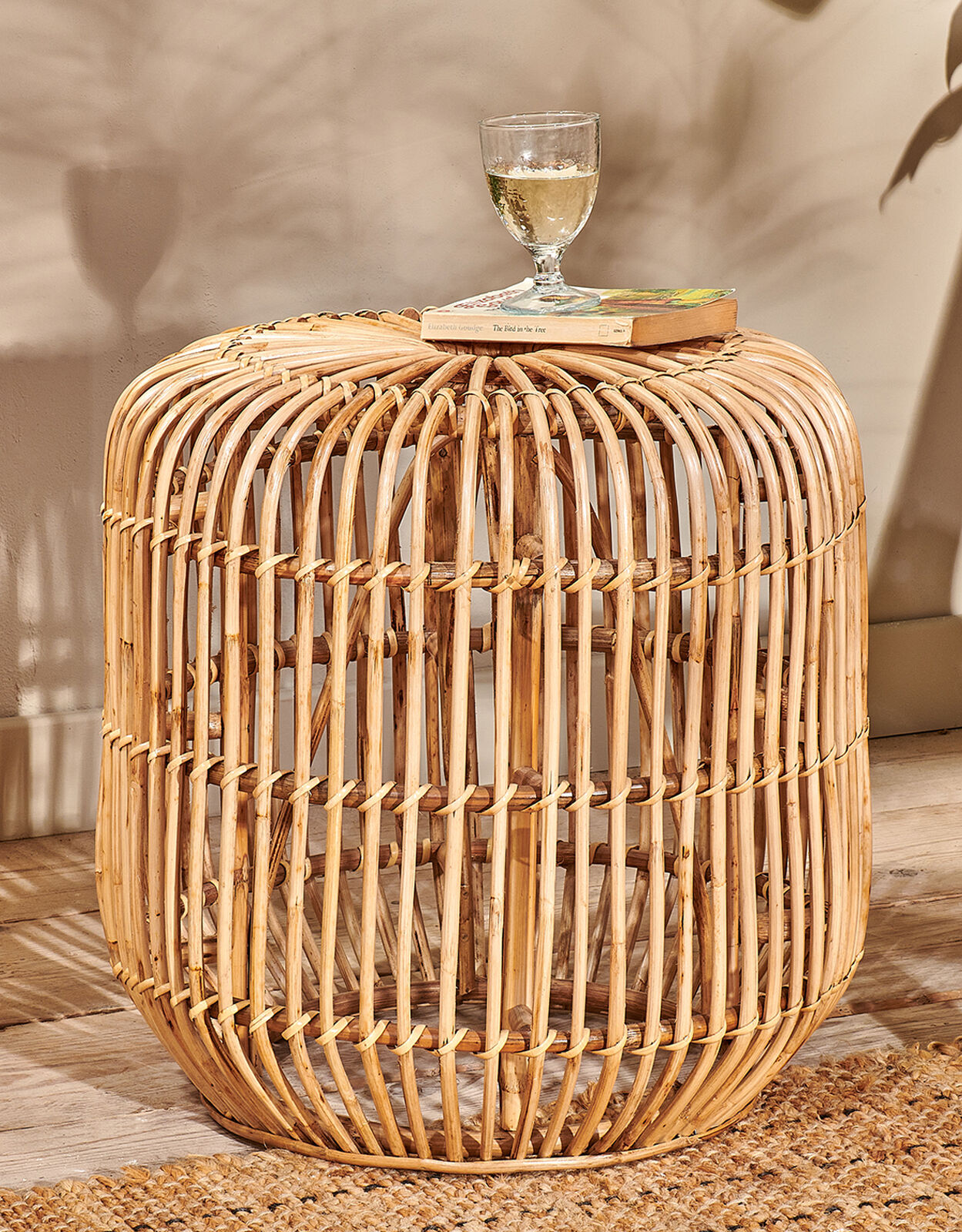 Rattan drum outlet table