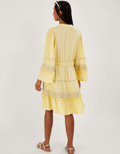 Embroidered Pom-Pom Kaftan Dress in LENZING™ ECOVERO™ , Yellow (YELLOW), large