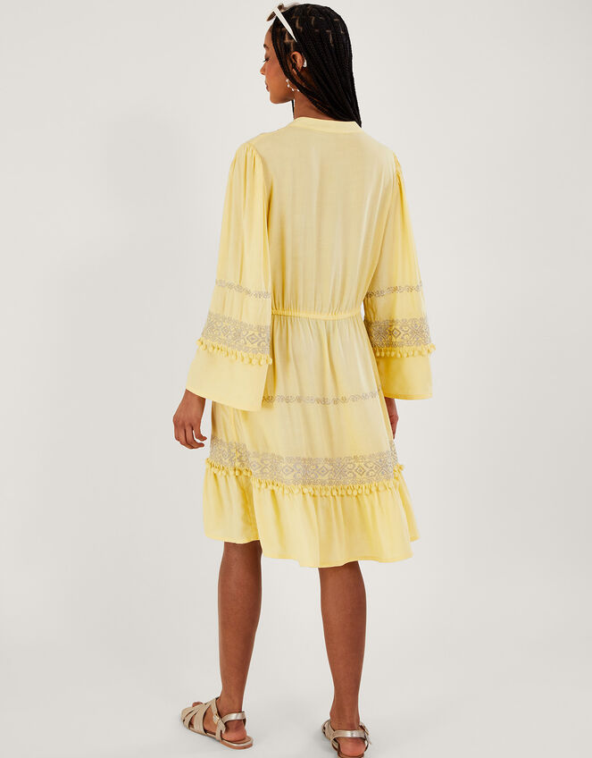 Embroidered Pom-Pom Kaftan Dress in LENZING™ ECOVERO™ Yellow