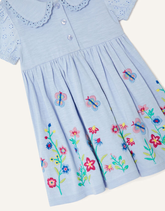 Baby Broderie Sleeve Floral Hem Dress , Blue (BLUE), large