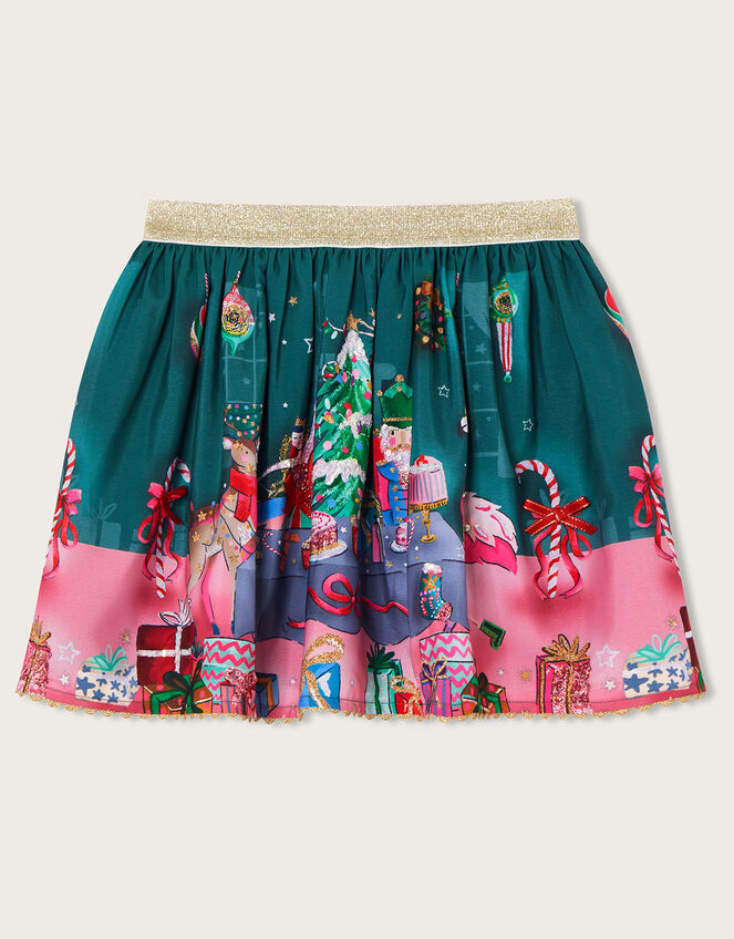 Christmas Scene Skirt with Recycled Polyester, Teal (TEAL), large