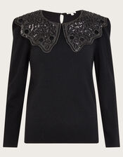 Etta Oversized Beaded Collar Jumper, Black (BLACK), large