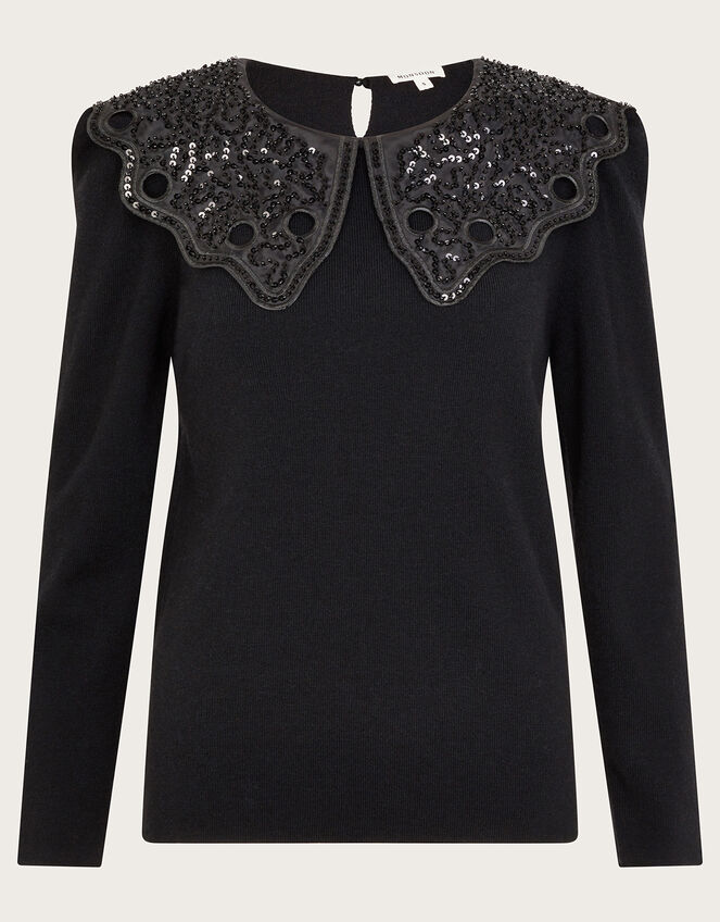 Etta Oversized Beaded Collar Jumper, Black (BLACK), large