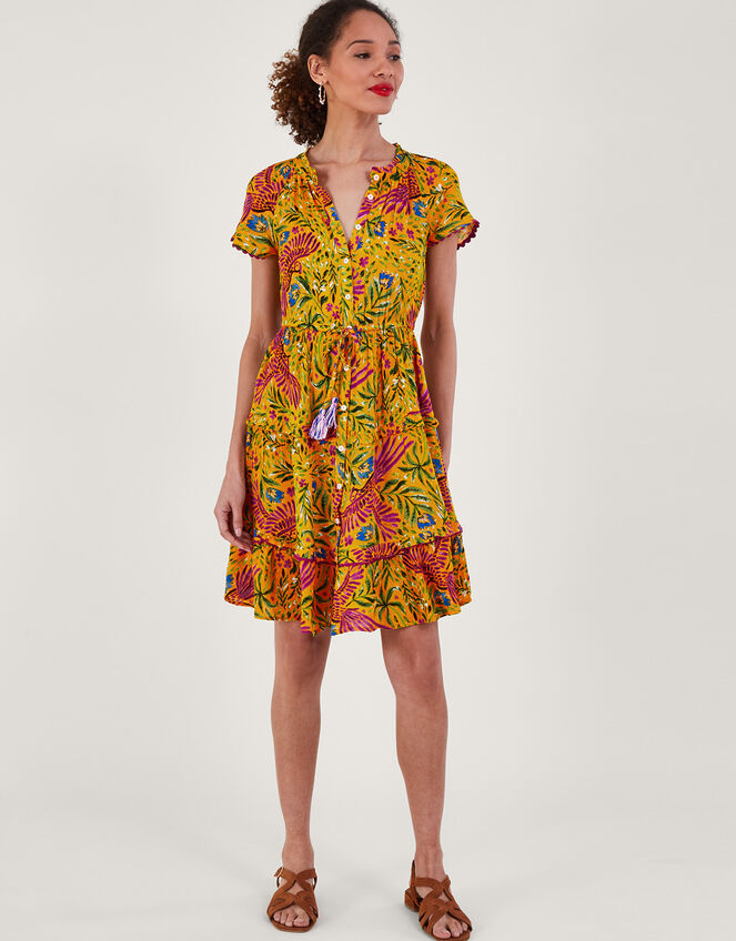 Floral and Palm Print Dress in LENZING™ ECOVERO™, Yellow (YELLOW), large