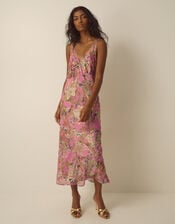 Ada Sleeveless Metallic Bias Cut Midi Dress, Pink (PINK), large