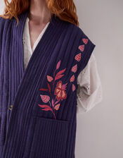 East Rayna Embroidered Quilted Gilet, Blue (NAVY), large