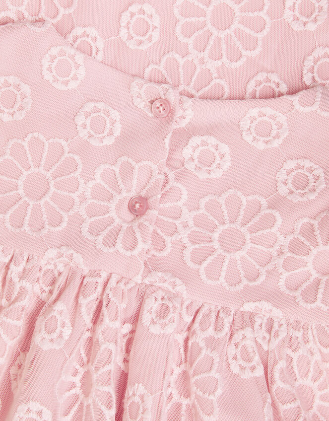 Floral Embroidered Flute Sleeve Dress, Pink (PINK), large