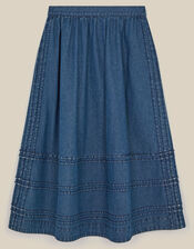 East Renata Denim Midi Skirt, Blue (DENIM), large