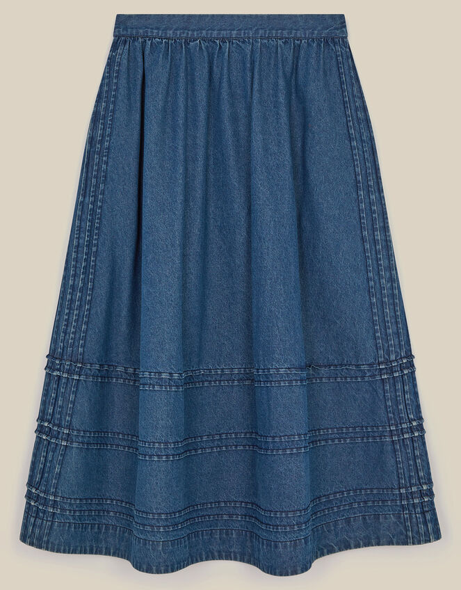 East Renata Denim Midi Skirt, Blue (DENIM), large