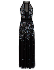 Antonia Floral Embellished Maxi Dress in Recycled Fabric, Black (BLACK), large