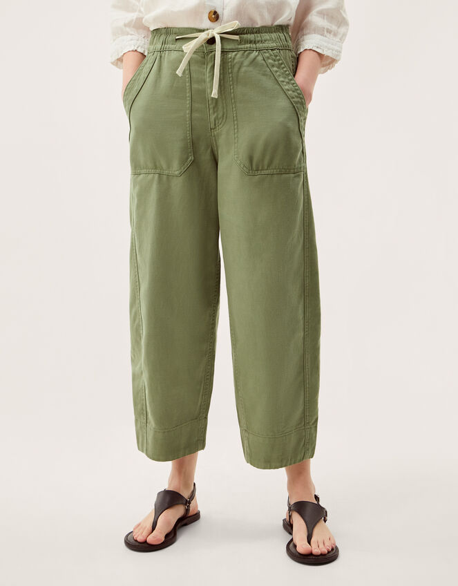 Megan Cropped Barrel Trousers, Green (KHAKI), large
