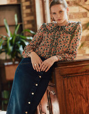 Callie Collar Ditsy Print Blouse, Orange (CORAL), large