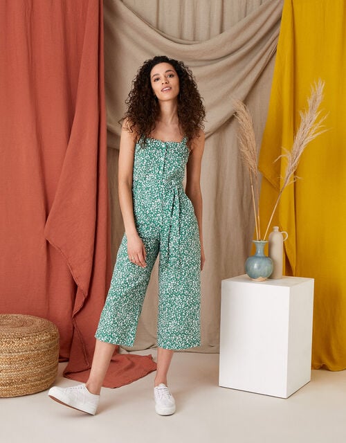 Printed Jumpsuit in Linen Blend, Green (GREEN), large