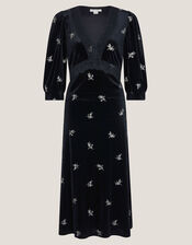 Erin Floral Lace Velvet Midi Dress, Black (BLACK), large