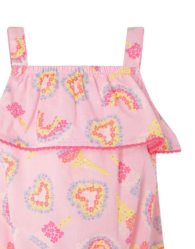 Baby Heart and Rainbow Frill Jumpsuit, Pink (PALE PINK), large