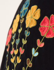 La Galeria Elefante Floral Embroidered Velvet Kimono, Black (BLACK), large