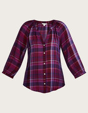 Check Print Button Through Blouse in Sustainable Cotton, Pink (PINK), large
