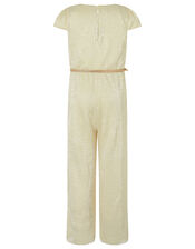 Shimmer Wide Leg Jumpsuit with Belt, Gold (GOLD), large