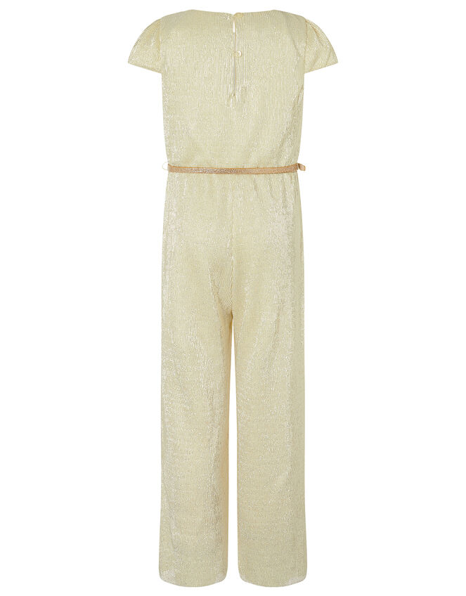 Shimmer Wide Leg Jumpsuit with Belt, Gold (GOLD), large