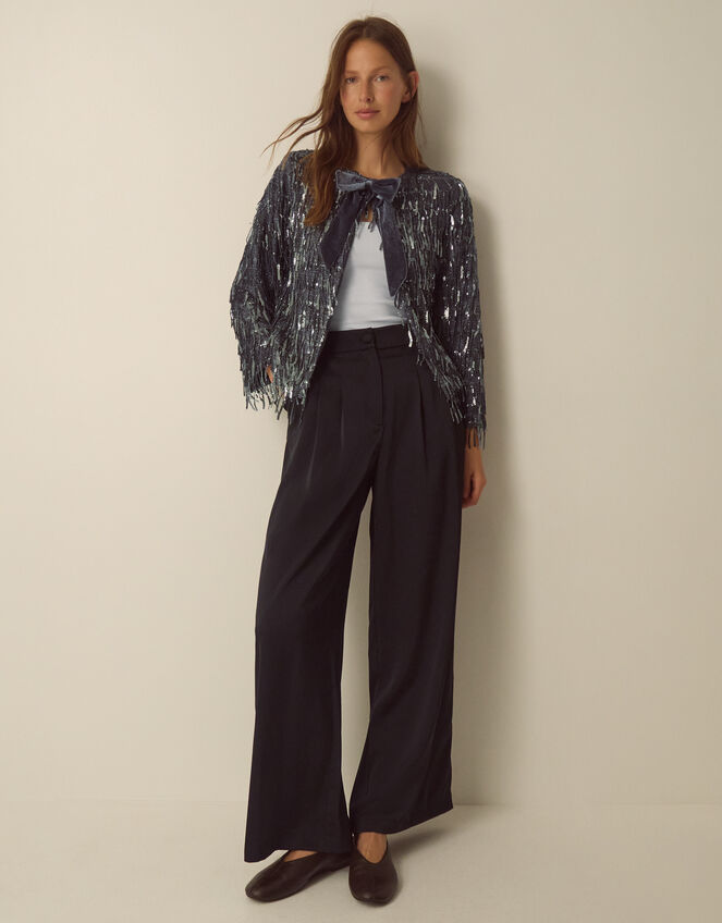 Sabia Velvet Bow Sequin Jacket, Dark Silver (GUNMETAL), large