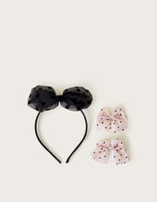 Spotty Bow Headband and Hair Clips Set, , large