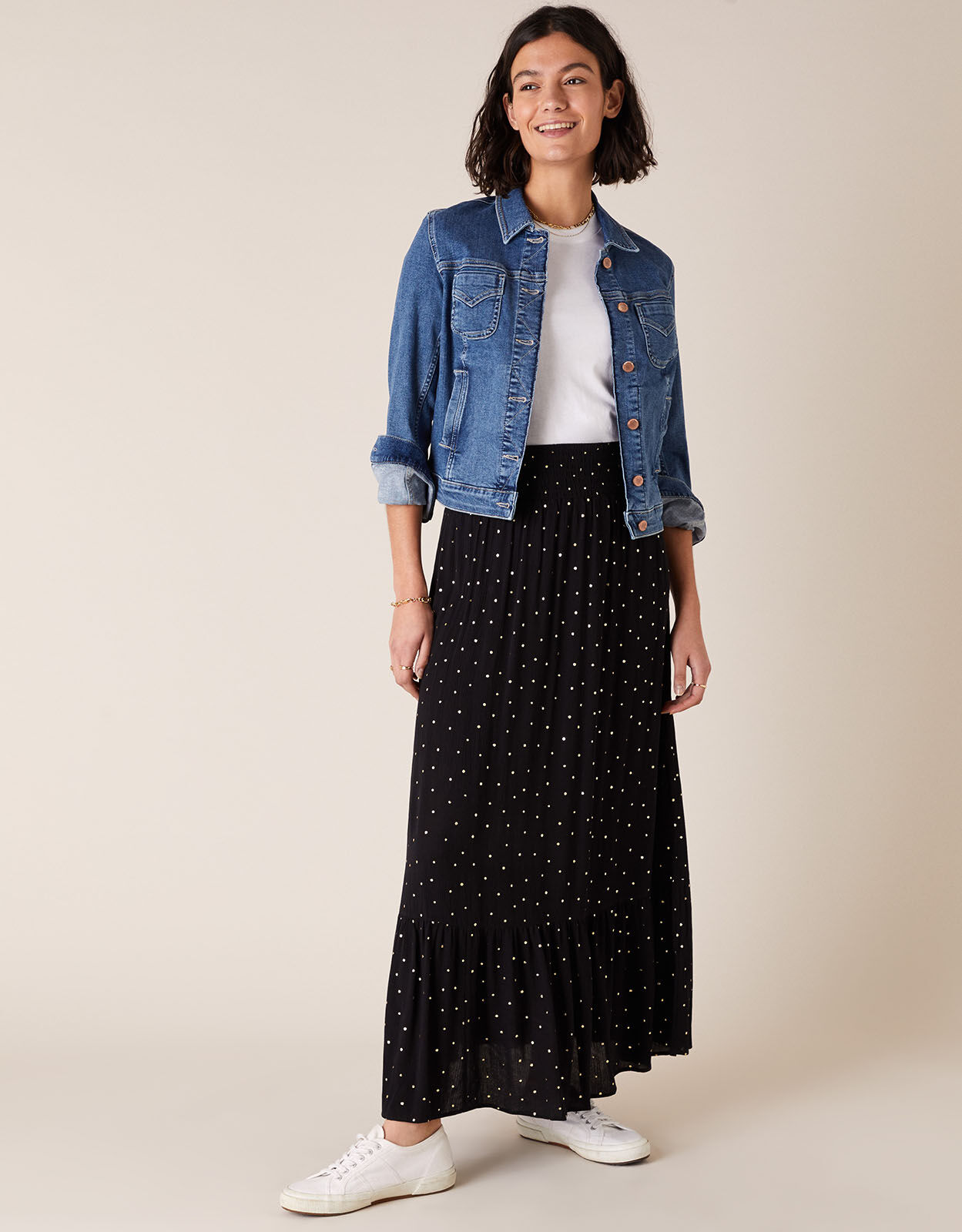 Foil Print Maxi Skirt in Sustainable Viscose Black