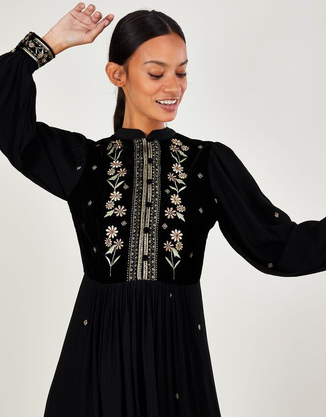 Nikki Embroidered Bib Dress, Black (BLACK), large