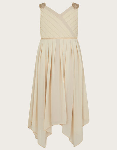 Hand-Beaded Art Deco Wrap Dress, Natural (CHAMPAGNE), large