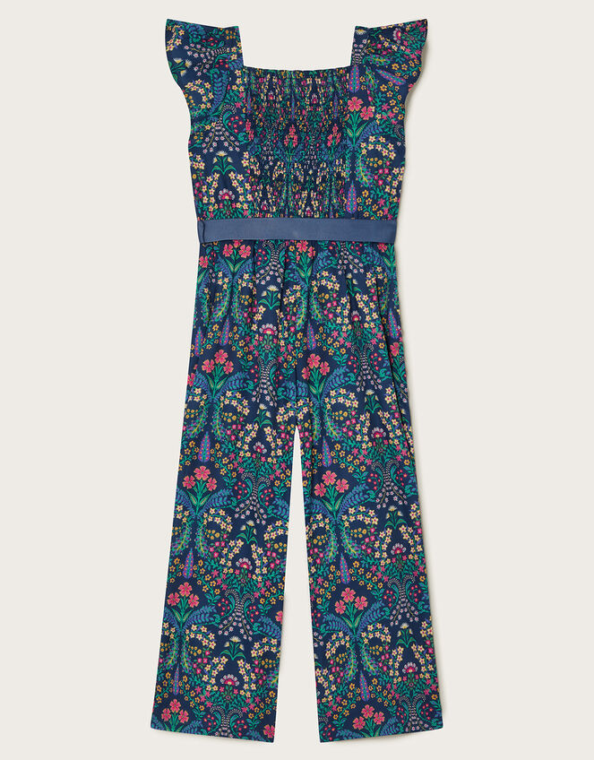Floral Printed Jumpsuit, Blue (NAVY), large