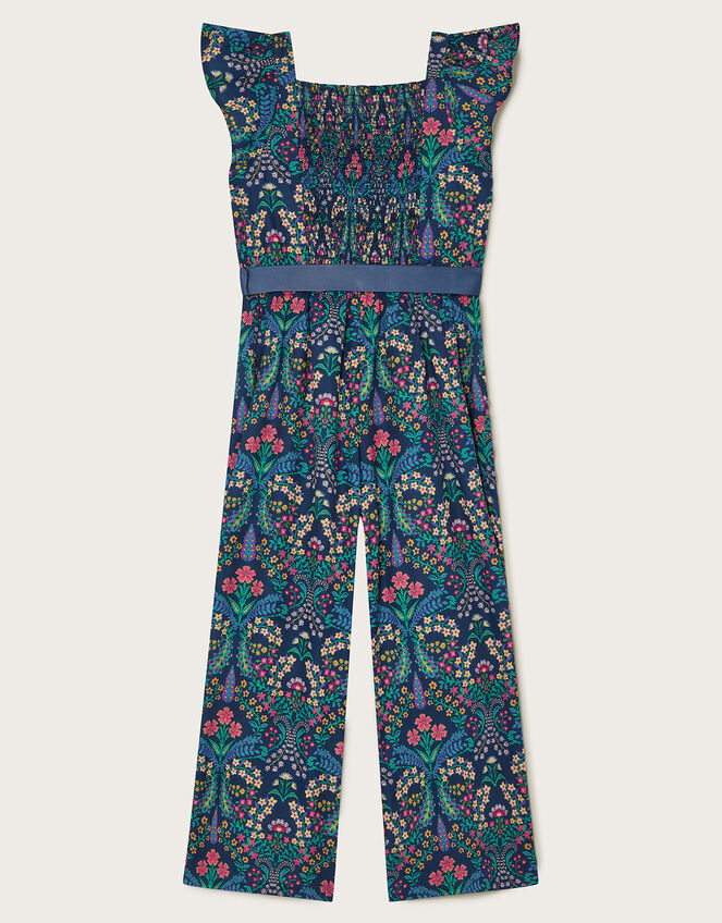 Floral Printed Jumpsuit, Blue (NAVY), large